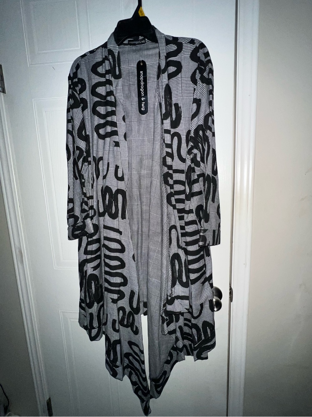 Snapdragon & Twig Oversized Abstract Black & White Open Front Duster Cardigan
